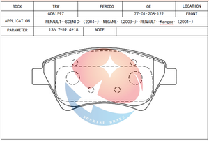 Plaquette de frein SDCX GDB1597 pour Renault GRAND SCENIC / <span class=keywords><strong>MEGANE</strong></span> II <span class=keywords><strong>Estate</strong></span> Berline - Product Image 2