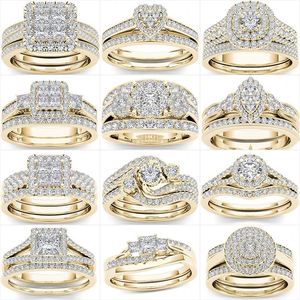 Anneaux de couple classiques plaqués or, accessoires tendance, fabrication de qualité, style européen et américain, sertis de zircon, diamant - Product Image 5