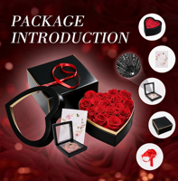 Lot de 16 roses éternelles en boîte cœur avec collier, roses rouges pour la fête des Mères, anniversaire, Noël, Saint-Valentin