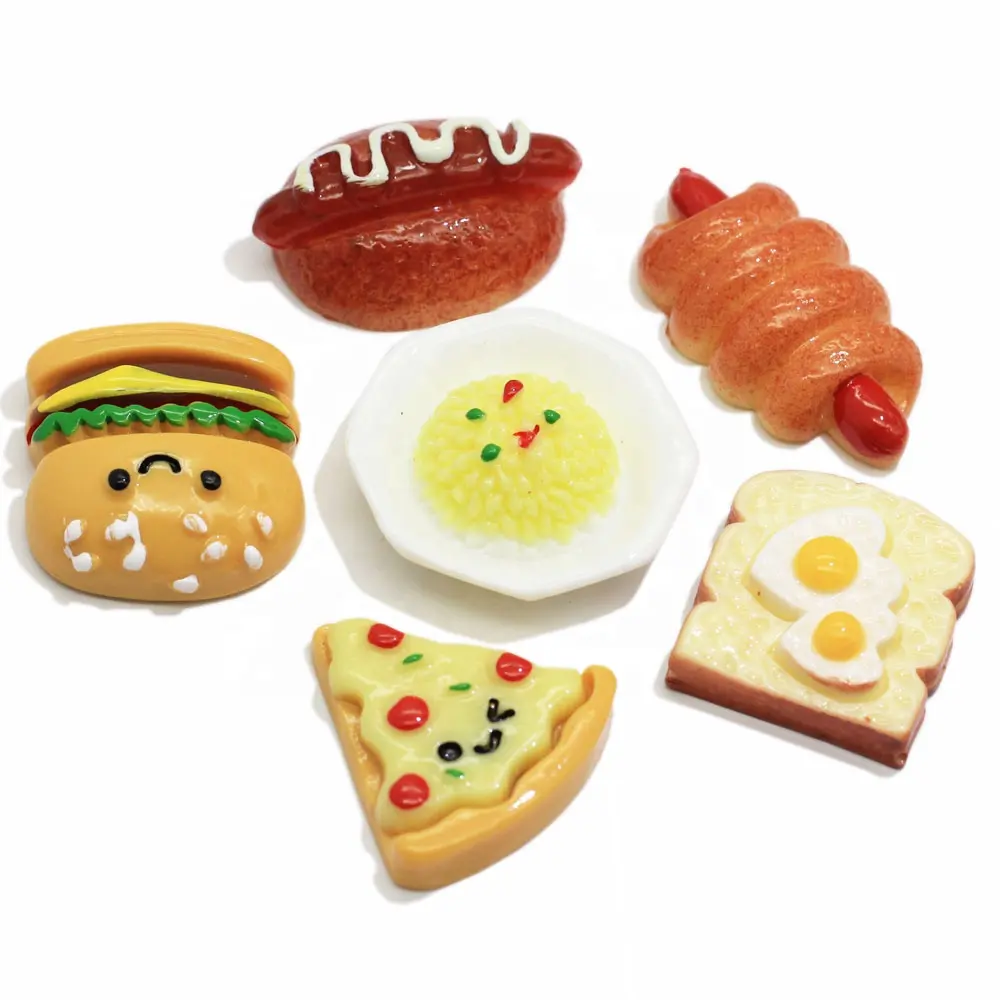 Hars Gesimuleerde Voedsel Brood Hot Dog Hambugers Pizza Eten Model Plaksteen Cabochon Voor Thuis Tafel Ornamenten Figurine Miniaturen