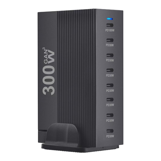 USB C Charger 300W USB C Charger Black Charging Station,GaN 8-Ports Fast Charging Hub,PD 100W USB C Laptop Desktop Charger