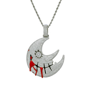 Colgante de luna con dientes sangrantes, joyería hip hop de cobre con incrustaciones de circonita, regalo de Navidad divertido, colgante de luna - Product Image 4