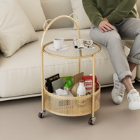 Table d'appoint en verre style crème, table de rangement simple, étagère de rangement mobile, petite table basse