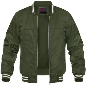Nouveau design vert noir bleu uni hommes grande taille manteau letterman blouson aviateur en satin léger avec col rayé pour hommes - Product Image 1