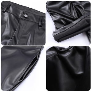 Calça de couro escuro Cyberpunk nicho Design brilhante Ruched falso masculino - Product Image 4