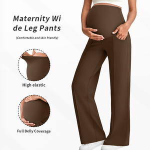 <span class=keywords><strong>Pantalon</strong></span> de maternité taille haute, coupe droite large, très élastique, avec soutien abdominal, style européen, pour la grossesse - Product Image 4