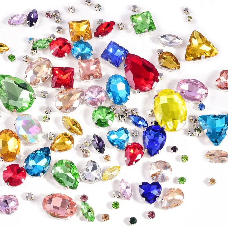 Wholesale Mixed Shape High Quality Fancy Color Sew On Crystals Sew On Rhinestones With Claws For Dress