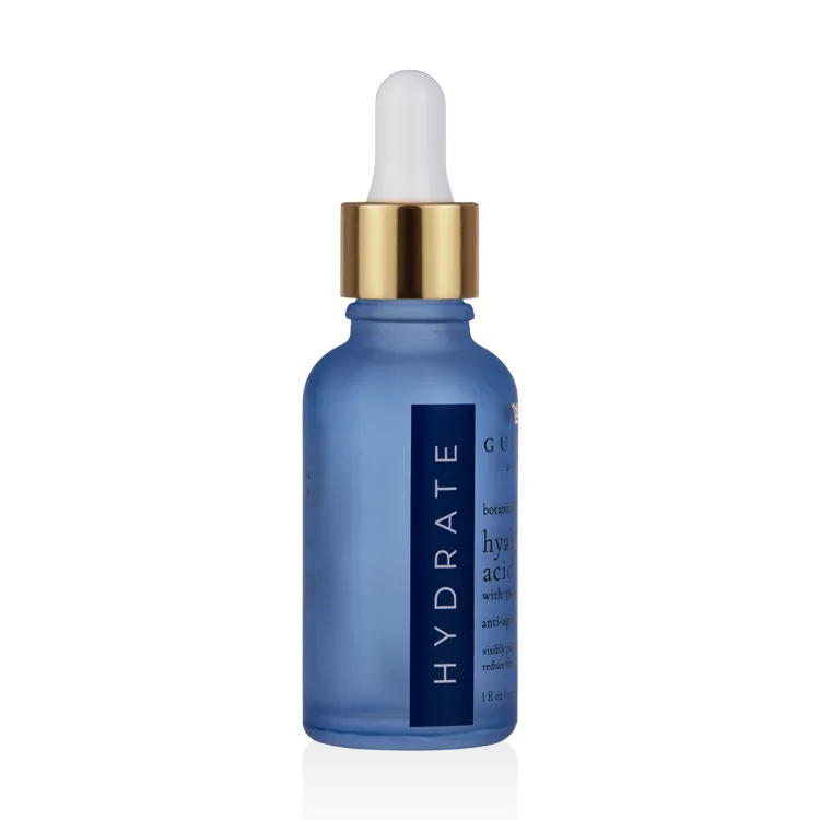 Verpakking Flessen Cosmetische Ronde Serum Flessen 20Ml 25Ml 30Ml 35Ml Frosted Navy Blauwe Glazen Fles Met shiny Gold Dropper