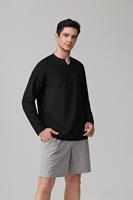 T-shirt en tricot à manches longues et col en V pour homme, coupe classique, décontracté, uni, 220 g/m²