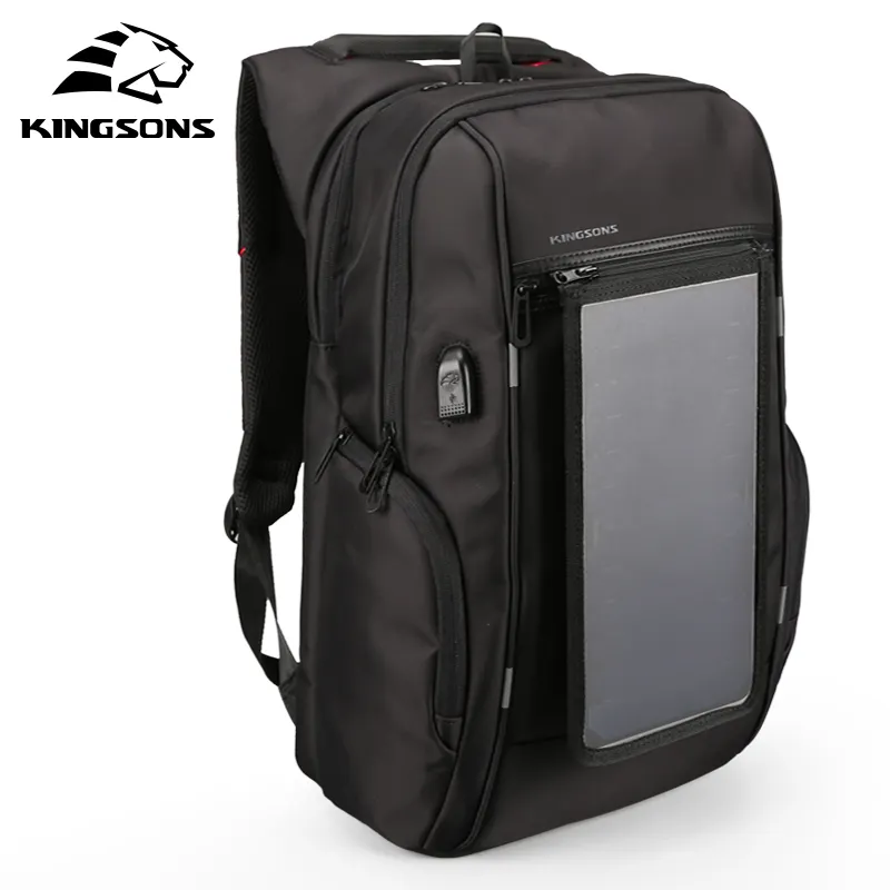 Kingsons new design high tech men's solar panel backpack outdoor smart bag for men boys USB charging bag travel outdoor backpack
