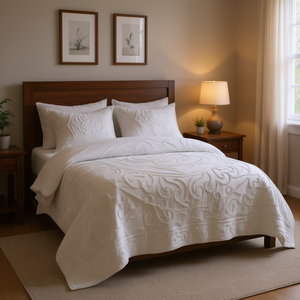 Ensemble de housse de couette en coton chenille à motifs médaillon, 3 pièces, classique, matelassé, pour la maison - Product Image 2