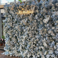 Mur de fleurs en tissu blanc 5D enroulable 8ft x 8ft avec fermeture éclair au dos en tissu, design portable pour la décoration de jardins extérieurs, d'événements et de fêtes