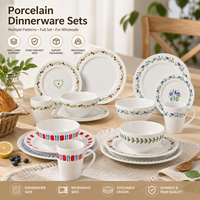 Vaisselle en porcelaine jetable en gros, style campagnard personnalisé, motif floral peint à la main, compatible lave-vaisselle, 4 motifs