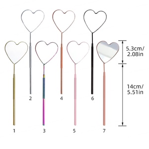 Miroir à cils en acier inoxydable en forme de cœur, manche long détachable, outil de finition des sourcils et des extensions de cils - Product Image 3