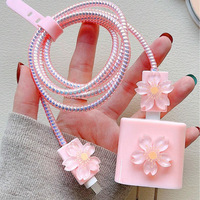 Protecteurs de câbles pour iPhone 18W 20W, en TPU silicone, design floral 3D mignon, spirale, protection de câble de charge USB pour téléphone