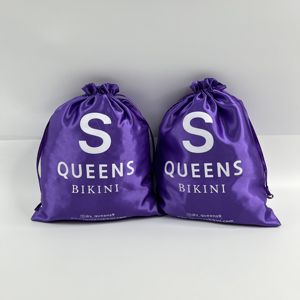 Sac à cordon en satin violet imprimé avec logo personnalisé, pochette pour perruque, chaussures, sac à main, sac anti-poussière en soie, pour promotion et cadeau - Product Image 1