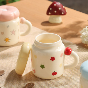 Tasse en céramique pour filles, motif étoile et pomme, pour lait, café, petit-déjeuner, usage domestique - Product Image 4