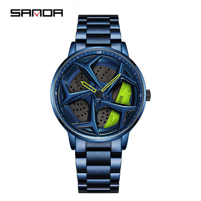 SANDA P1087 Men's Luxury Quartz Wristwatch Hot Sell Fashionable Rotating Wheel 360 Spinning Dial Unique Stainless Steel Gift