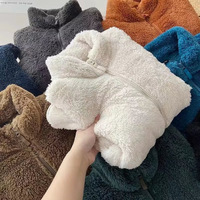 Veste Polaire Col Montant Personnalisée OEM de Haute Qualité, Décontractée et Chaude pour l'Hiver, Grande Taille avec Motif Ours en Peluche Brodé pour Homme