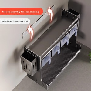Estante Metálico de Cocina para Condimentos, Montado en Pared, Sin Perforaciones, de Doble Nivel y Multicapa, para Botellas y Frascos de Condimentos - Product Image 4