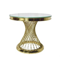 Hot Gold rond en acier inoxydable pieds tables à manger miroir table de gâteaux de mariage en verre à vendre