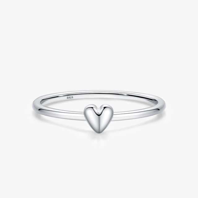 Ailmay Genuine 925 Sterling Silver Simple Fashion Smooth Heart Finger Ring for Women Party Stackable Minimalist Jewelry Gift