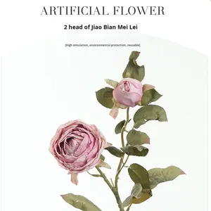 2-Köpfige Rosenblüte mit Verbranntem Rand, Künstliche Blume aus Wiederverwendbarem Gewebe, Hochzeits- und Heimdekoration, Grenzüberschreitender Bestseller im Großhandel - Product Image 2