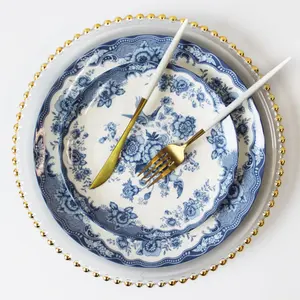 Jiakun Keramiek Rustieke Diner Platen Groothandel Blauw En Wit Ontwerp Klassieke Traditionele Keramische Plaat Gerechten Set