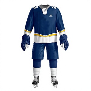 Uniforme de Hockey sobre Hielo LONG MISSION INDUSTRY para Hombre, Ropa de Práctica Azul, Blanca y Amarilla, Impresión por Sublimación, Transpirable, 100% Poliéster, para Adultos - Product Image 2