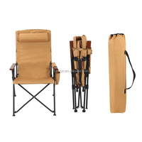Chaise de camping pliante réglable à dossier haut en métal portable pour le jardin et les pique-niques en plein air avec coussin et poches latérales