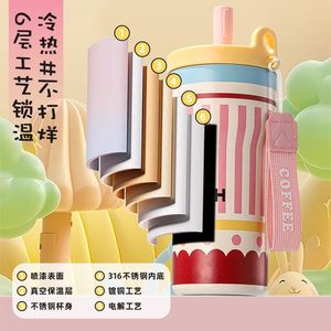 Rich Double Straw Insulated Tumbler 550Ml Portable Travel <b>Cup</b> For Students - Product Image 3