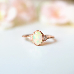 Minimalist Opal Look Ring for Women Rose Tone Elegant Fashion Finger Jewelry - Product Image 2