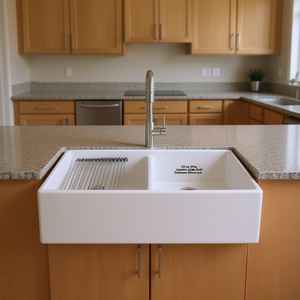 Évier de cuisine double en céramique blanche, style ferme, 33 pouces, à encastrer, rectangulaire, surface brillante, installation sur comptoir - Product Image 2