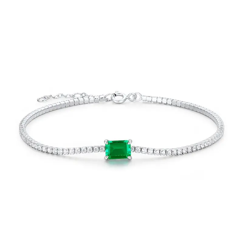 Carline fabbrica all'ingrosso argento 925 Colombia Lab creato gemma verde smeraldo 5A Cubic zirconi bracciale Tennis da donna