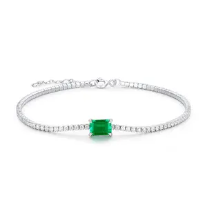 Carline Factory Vente en gros Bracelet de tennis en argent 925 Colombie Lab Créé Pierre précieuse Émeraude verte 5A Zircon cubique pour femme