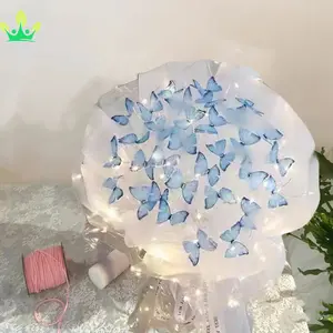 Bunga buatan DIY seni kerajinan Kit 33 buah kupu-kupu buket dengan LED tali lampu pemula kerajinan Kit hadiah bunga untuk pernikahan