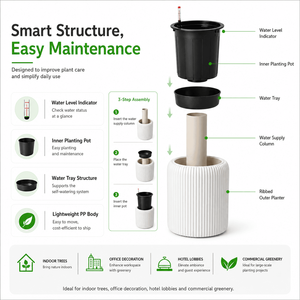 Maceta Cilíndrica de Plástico con Sistema de <span class=keywords><strong>Autorriego</strong></span>, Moderna, al por Mayor, con Indicador de Nivel de Agua, para Uso en Interiores y Exteriores, OEM ODM - Product Image 4