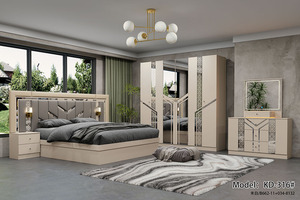 Ensemble complet de meubles de chambre à coucher en bois MDF, lit capitonné en tissu de style turc, luxe, taille king - Product Image 5
