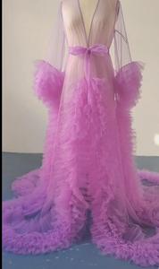 2025 a maniche lunghe a sbuffo indumenti da notte da sposa con volant abito da sera in Tulle abiti <span class=keywords><strong>premaman</strong></span> personalizzati per il servizio fotografico - Product Image 4