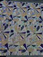 Tissu en dentelle lourdement perlé, motif papillon bleu irisé, doublement renforcé, pour robe de gala haute couture
