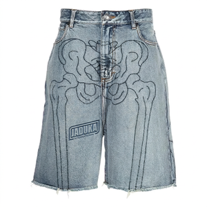 DENIM Streetwear - Pantalones cortos vaqueros acampanados 3/4 de cintura alta con estampado vintage personalizado para hombre - Product Image 1