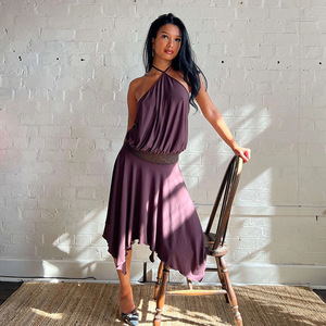 Vestido halter para mujer, color liso, fibra modal, sin espalda, ajuste informal para uso de ocio - Product Image 2