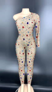 Tuta monospalla con strass, sexy, attillata, per discoteca - Product Image 3