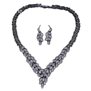 Luxury Engagement Bridal Jewelry Set 14k White Gold Plated Marquise Cut Diamond <b>Statement</b> <b>Necklace</b> and Earrings for Women - Product Image 2