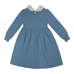 Vestido de invierno personalizado de alta calidad para niñas pequeñas, tejido, 100% algodón, bordado de manzana, Navidad, suéter