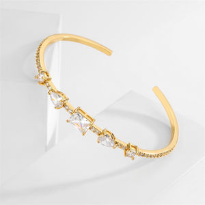 RAKOL BP5167 Women's <b>Adjustable</b> 18K <b>Gold</b> Plated Baguette Green Cubic Zirconia Paved Heart Open Bangle Fashion Jewelry - Product Image 2