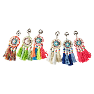 Portachiavi in stile etnico con nappa colorata decorativa per borsa o auto, 2 per colore, scatola da 360 pezzi - Product Image 1