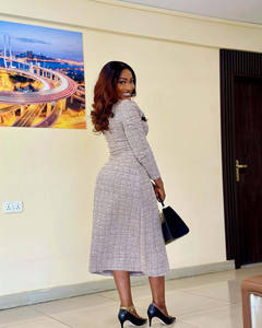 S10983 abiti da ufficio eleganti alla moda da donna Casual elegante con scollo a V a <span class=keywords><strong>maniche</strong></span> <span class=keywords><strong>lunghe</strong></span> abito sottile in maglia formale - Product Image 4