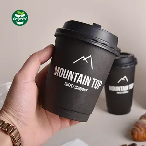 Customized Printing 8oz 12oz 16oz Disposable Coffee embossed double wall paper cup with Lid
