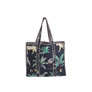 Bohemian Panelled Cotton Tote <b>Bag</b> With Animal Print Open Top Shopping <b>Bag</b> All Seasons - Product Image 1